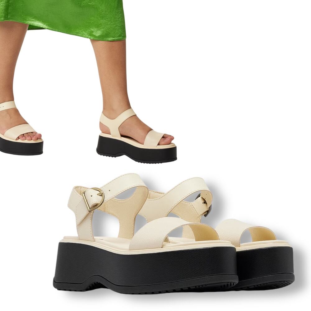 Sorel Women’s Dayspring Ankle Strap Platform Sandals Leather Honey White Size 10